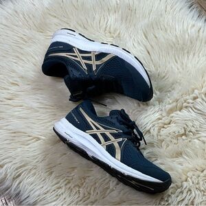 ASICS Dark Blue and Beige Athletic Shoes